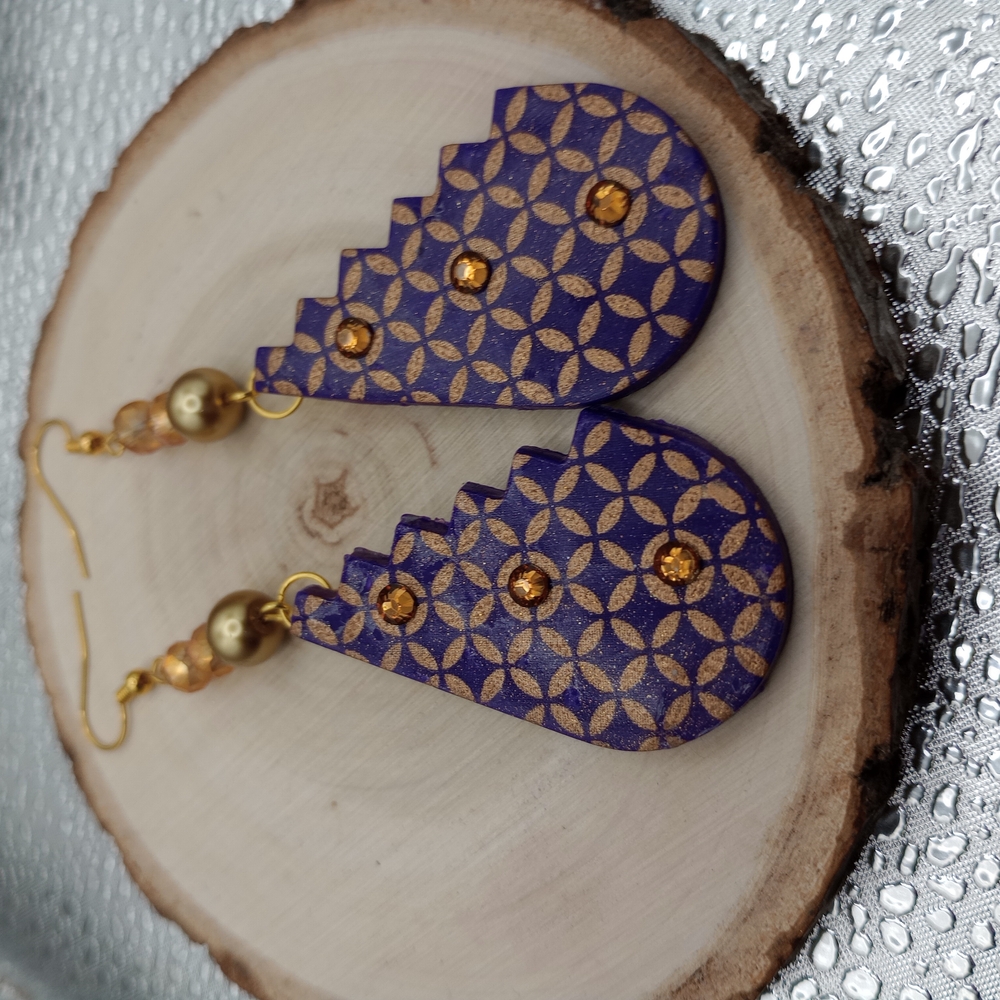 Handcrafted Purple and Gold Earrings